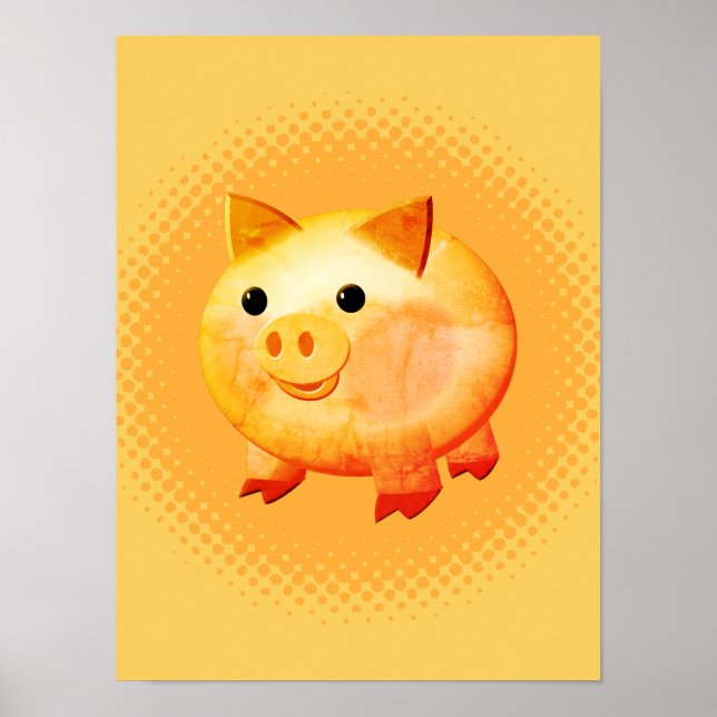 Cute Cartoon Baby Pig Poster (Front)
