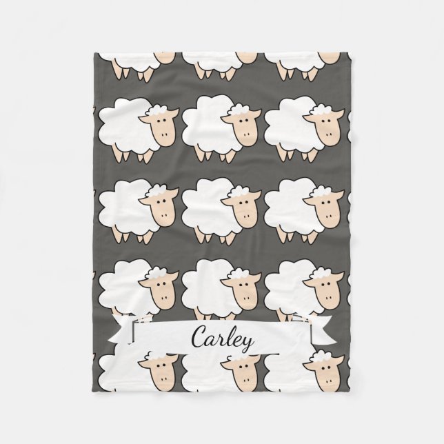 Cute Cartoon Baby Sheep & Name in Script Fleece Blanket (Front)
