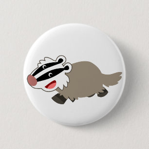 Cute Cartoon Badger Button Badge