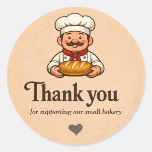 Cute Cartoon Baker Chef Bakery Thank You Classic Round Sticker