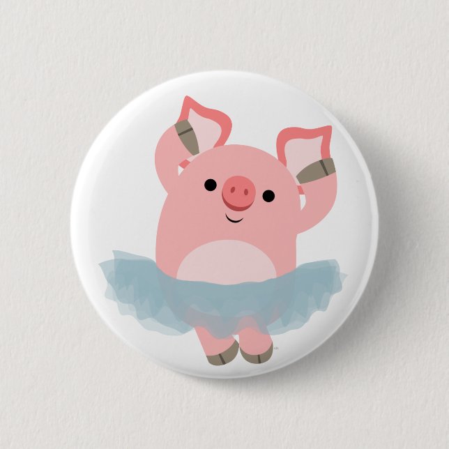 Cute Cartoon Ballerina Pig Button Badge (Front)