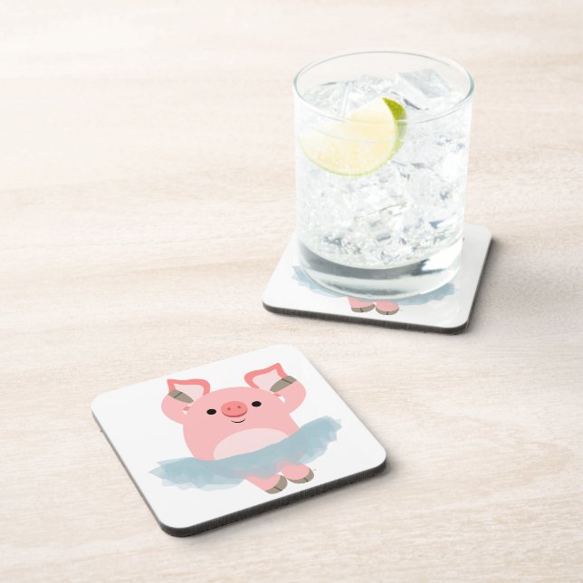 Cute Cartoon Ballerina Pig Coasters Set (Right Side)
