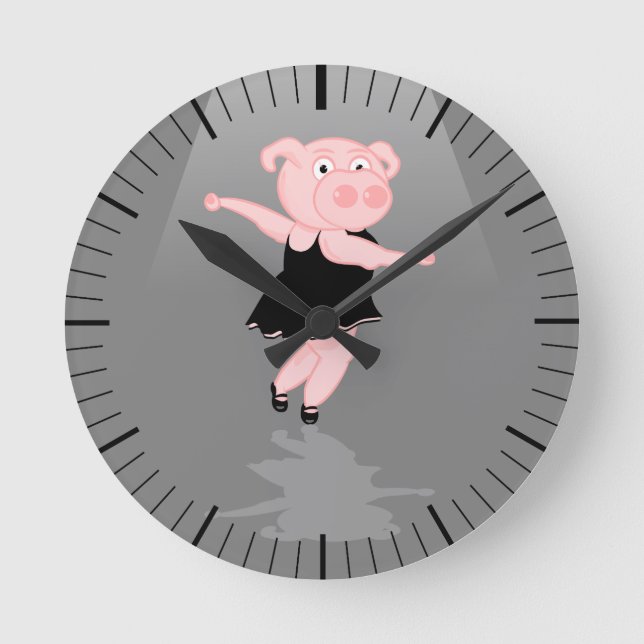 Cute Cartoon Ballet Dancing Pig Round Clock (Front)