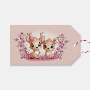 Cute Cartoon Bambi Lovers Hearts Valentine’s Day Gift Tags