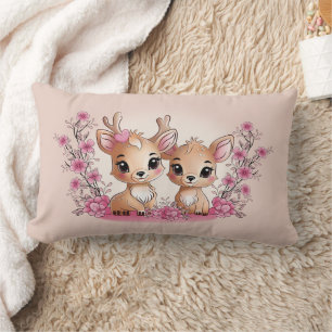 Cute Cartoon Bambi Lovers Hearts Valentine’s Day Lumbar Pillow