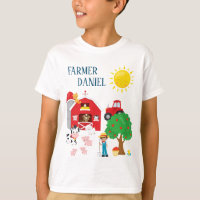 Cute Cartoon Barnyard Animals, Farmer, and Tractor