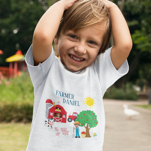Cute Cartoon Barnyard Animals, Farmer, and Tractor Toddler T-shirt