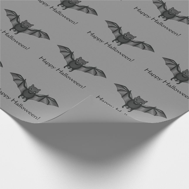 Cute Cartoon Bat Pattern With Happy Halloween Text Wrapping Paper (Corner)