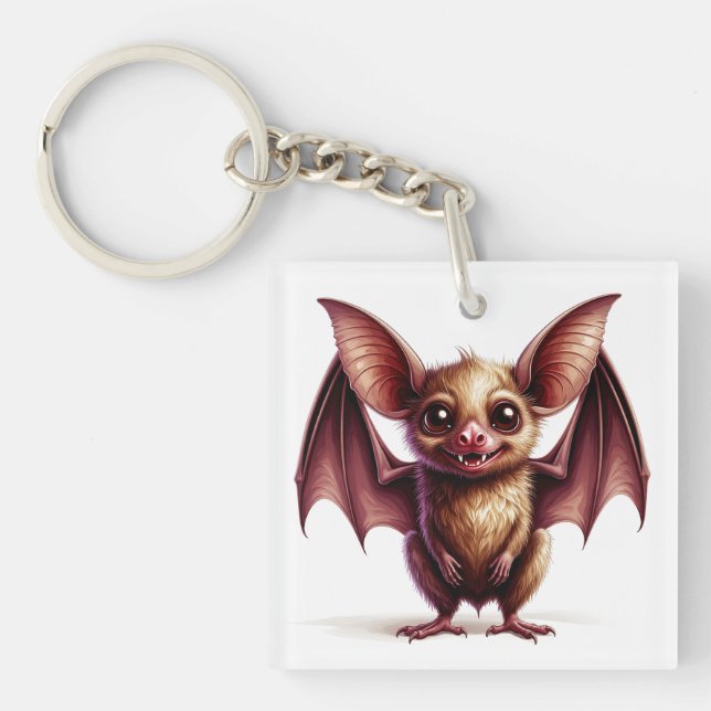 Cute Cartoon Bat With Friendly Halloween Smile 🦇 Keychain (Front)