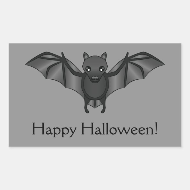 Cute Cartoon Bat With Happy Halloween Text Sticker (Front)