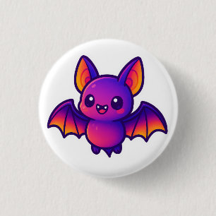 Cute Cartoon Bat with Vibrant Purple Wings and Big 1 Inch Round Button