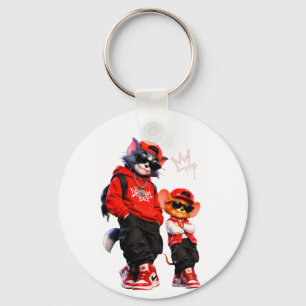 Cute Cartoon Bear Duo Throw Pillow - Red & White G Keychain