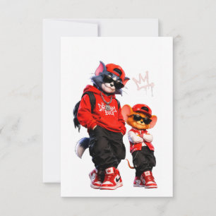 Cute Cartoon Bear Duo Throw Pillow - Red & White G RSVP Card