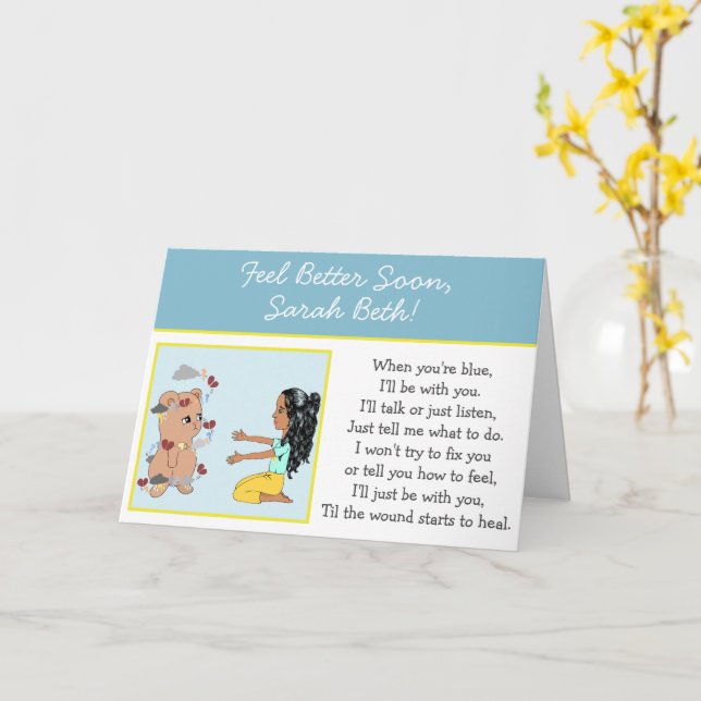 Cute Cartoon Bear Get Well Soon Poem for Friend Card (Yellow Flower)