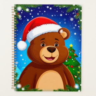 Cute Cartoon Bear in Santa Hat With Christmas Tree Planner