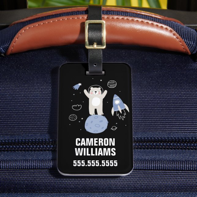 Cute Cartoon Bear In Space Luggage Tag (Front Insitu 2)