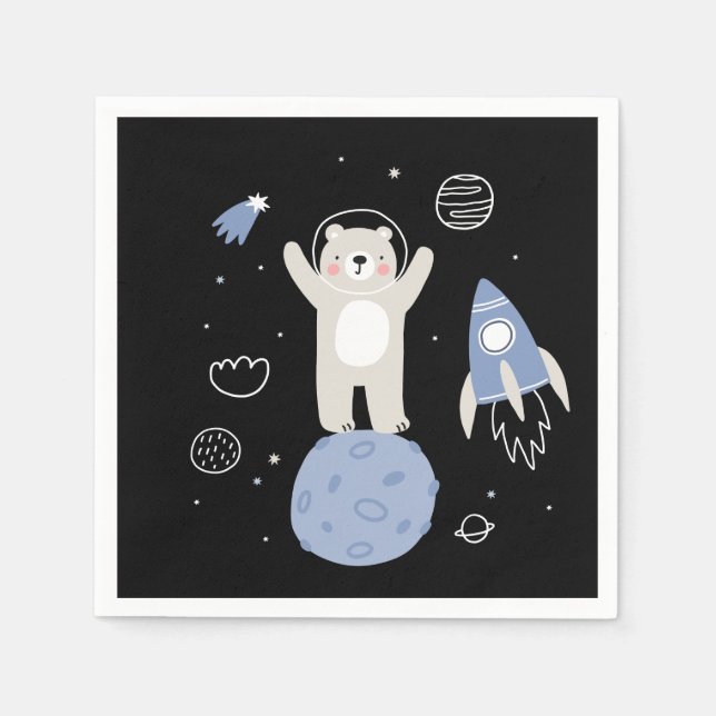 Cute Cartoon Bear In Space Napkin (Front)