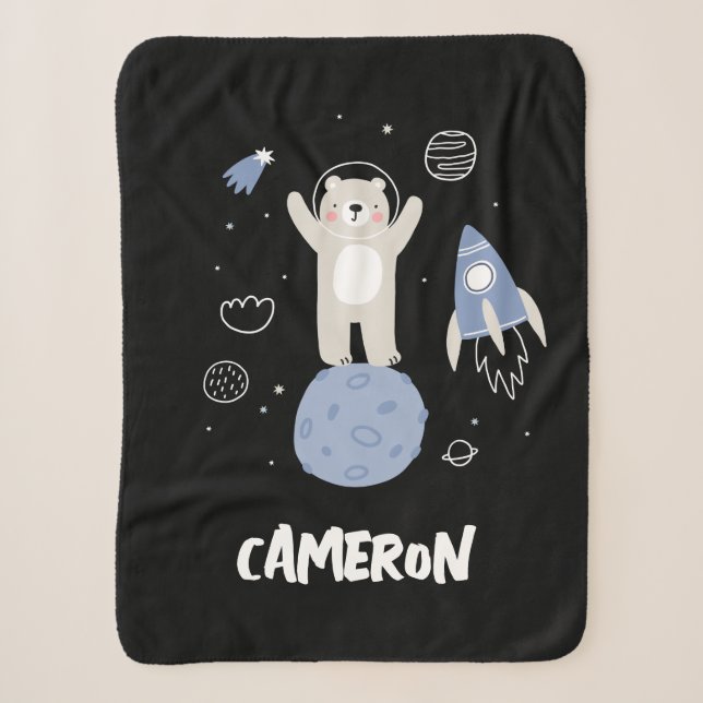 Cute Cartoon Bear In Space Sherpa Blanket (Front)