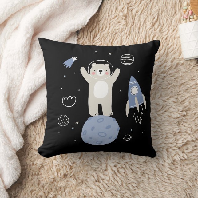 Cute Cartoon Bear In Space Throw Pillow (Blanket)