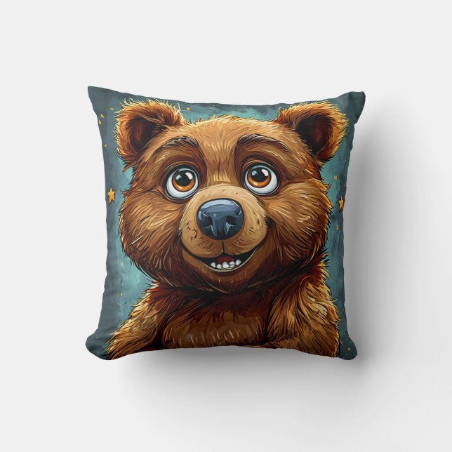 🐻 Cute Cartoon Bear with Soft Cozy Charm ✨ Throw Pillow (Front)
