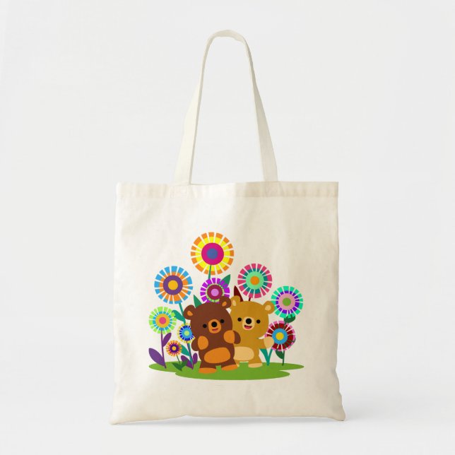 Cute Cartoon Bears' Garden Tote Bag (Devant)