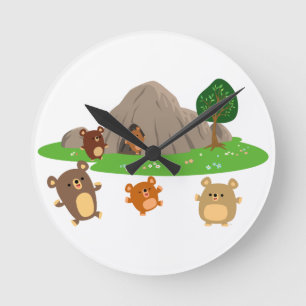 Cute Cartoon Bears in a Cave Wall Clock