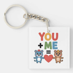 Cute Cartoon Bears Love Formula: "You + Me = Heart Keychain