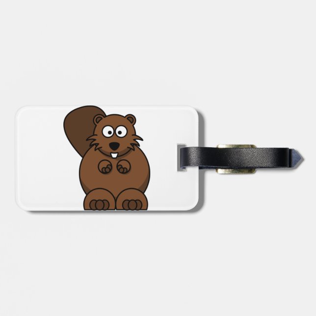 Cute Cartoon Beaver Funny Woodland Animal  Luggage Tag (Back Horizontal)