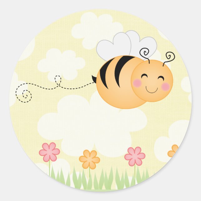 Cute cartoon bee and hive flowers sticker (Front)
