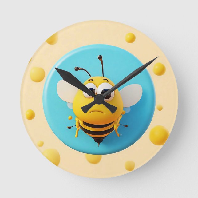 Cute Cartoon Bee Character Round Clock (Front)