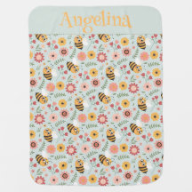 Cute cartoon bee flower yellow pattern monogram