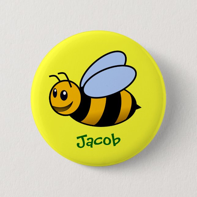 Cute Cartoon Bee Personalized Name Gift 2 Inch Round Button (Front)