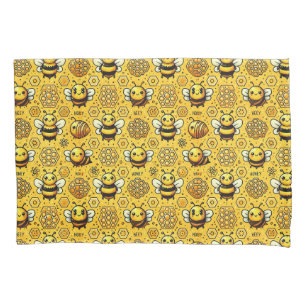 Cute Cartoon Bees and Honeycomb Pattern Pillowcase