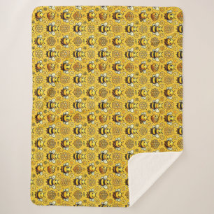 Cute Cartoon Bees and Honeycomb Pattern Sherpa Blanket