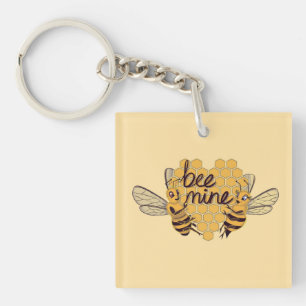 Cute Cartoon Bees with Hexagonal Honeycomb Heart a Keychain