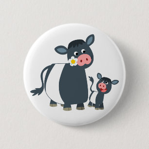 Cute Cartoon Belted Galloway Cow and Calf 2 Inch Round Button