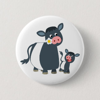 Cute Cartoon Belted Galloway Cow and Calf 2 Inch Round Button