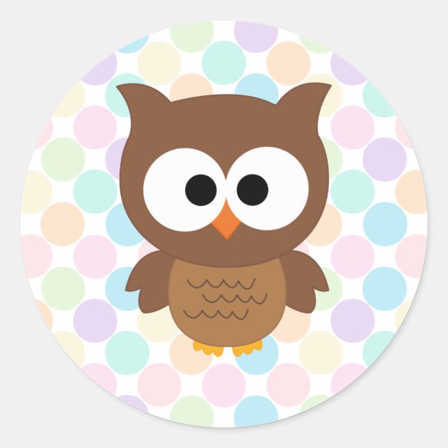 Cute Cartoon Big Eyed Brown Owl Classic Round Sticker (Front)