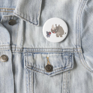 Cute Cartoon Big Rhino and Baby Rhino 2 Inch Round Button