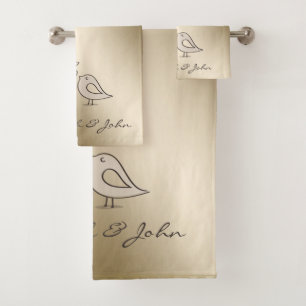 Cute Cartoon Birds In Love -Personalized Bath Towel Set