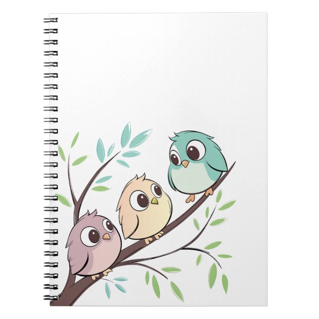 Cute Cartoon Birds on Tree Branch – Notebooks (Front)