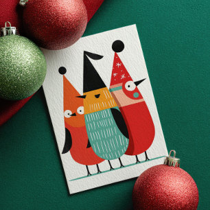 Cute Cartoon Birds Retro Merry Christmas Photo Holiday Card