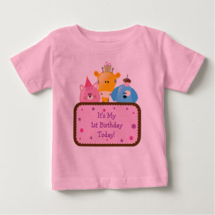 Cute Cartoon Birthday Animals Customizable Pink Baby T-Shirt