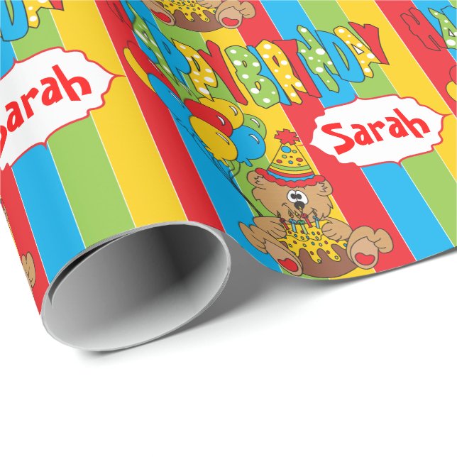 Cute Cartoon Birthday Bear Wrapping Paper (Roll Corner)
