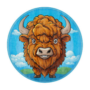 Cute Cartoon Bison Cutting Board