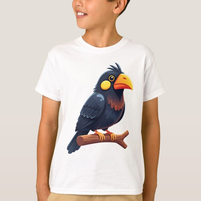 Cute Cartoon Black Bird  T-Shirt (Front)