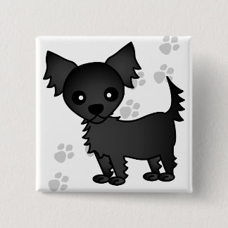 Cute Cartoon Black Long-haired Chihuahua 2 Inch Square Button