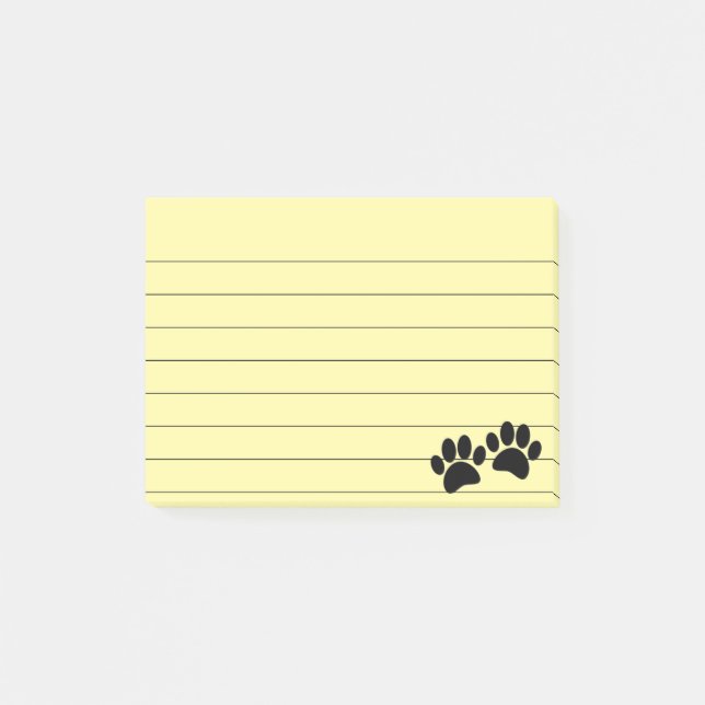 Cute Cartoon Black Puppy Paw Prints Lined 4x3 Post-it Notes (Front)
