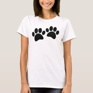Cute Cartoon Black Puppy Paw Prints T-Shirt
