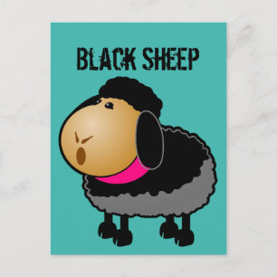 Cute Cartoon Black Sheep Drawing Postcard